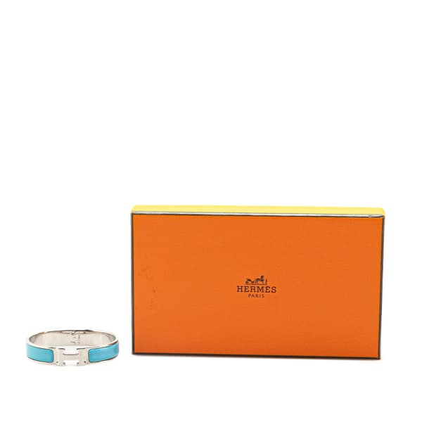 Pre-owned Hermès Narrow Enamel Clic Clac H Bracelet PM Blue