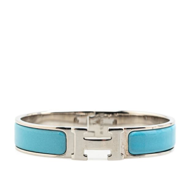 Pre-owned Hermès Narrow Enamel Clic Clac H Bracelet PM Blue