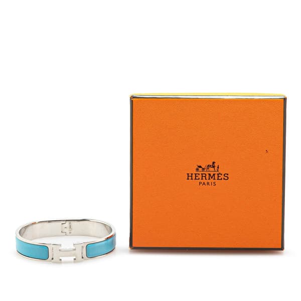 Pre-owned Hermès Narrow Enamel Clic H Bracelet PM Blue