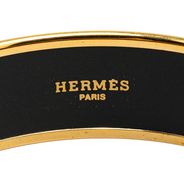 Pre-owned Hermès Wide Seashells Enamel Bangle 65 Black