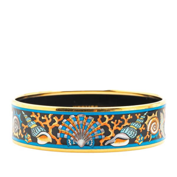 Pre-owned Hermès Wide Seashells Enamel Bangle 65 Black