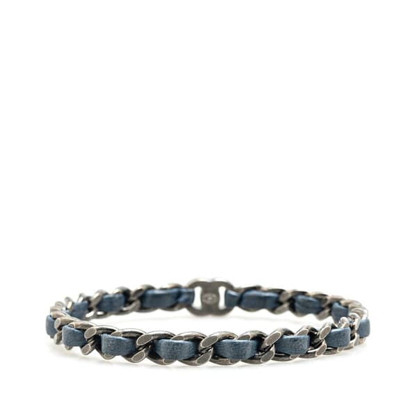 Pre-owned Chanel Silver Plated Leather Woven Chain CC Turnlock Bracelet Silver
