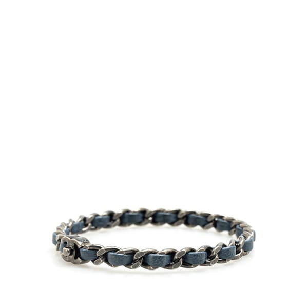 Pre-owned Chanel Silver Plated Leather Woven Chain CC Turnlock Bracelet Silver