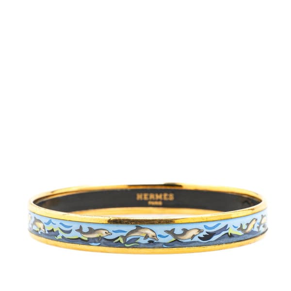 Pre-owned Hermès Narrow Cloisonne Enamel Bangle 65 Blue