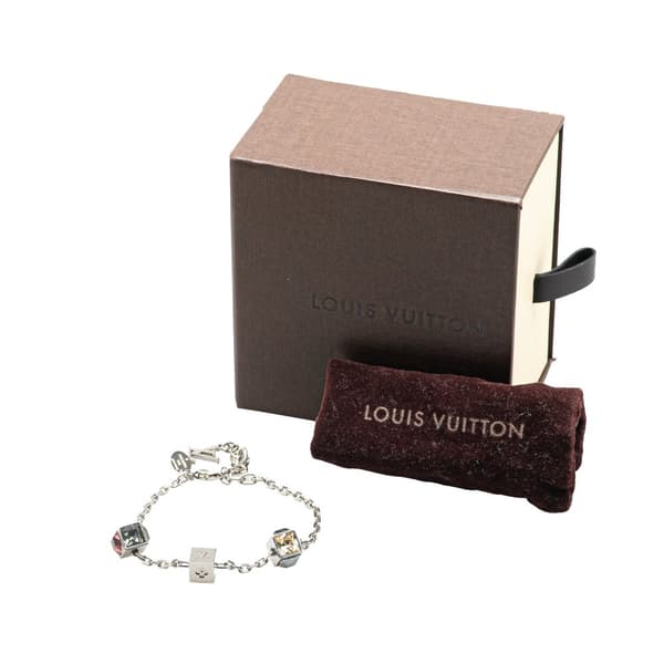 Pre-owned Louis Vuitton Silver Plated Crystal Gamble Station Bracelet Silver