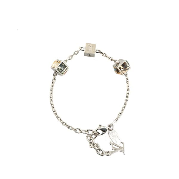 Pre-owned Louis Vuitton Silver Plated Crystal Gamble Station Bracelet Silver