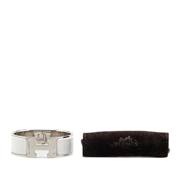 Pre-owned Hermès Wide Enamel Clic Clac H Bracelet GM White