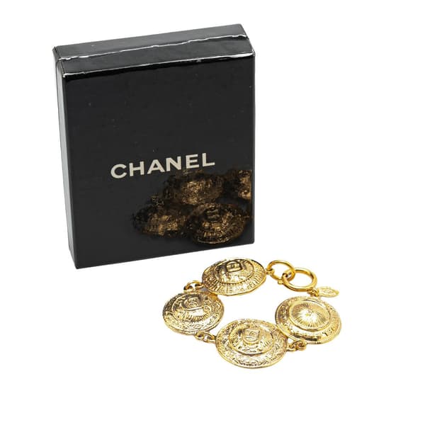 Pre-owned Chanel Gold Plated CC Medallion Link Bracelet Gold