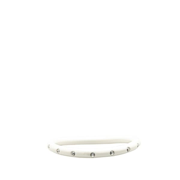 Pre-owned Chanel Resin Rhinestones CC Bangle White