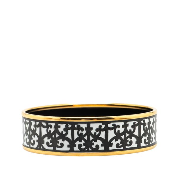 Pre-owned Hermès Wide Balcons du Guadalquivir Enamel Bangle 62 White