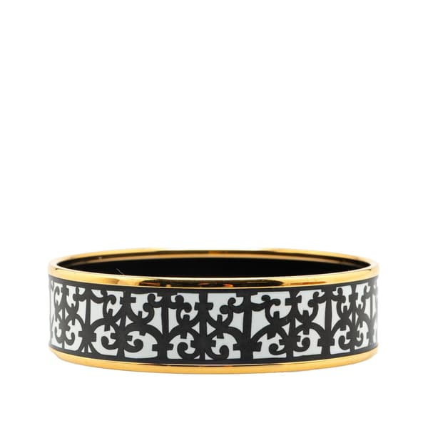 Pre-owned Hermès Wide Balcons du Guadalquivir Enamel Bangle 62 White