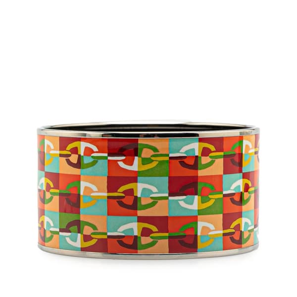 Pre-owned Hermès Extra Wide Chain D Ancre Enamel Bangle 65 Orange