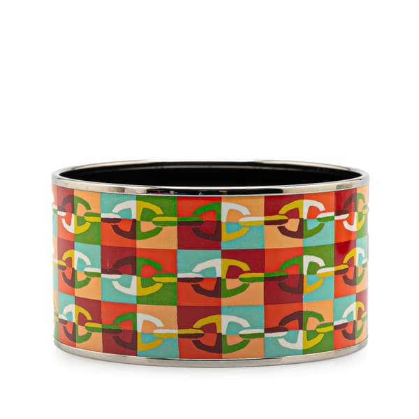 Pre-owned Hermès Extra Wide Chain D Ancre Enamel Bangle 65 Orange