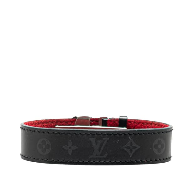 Pre-owned Louis Vuitton Leather Monogram Wish Bracelet Black