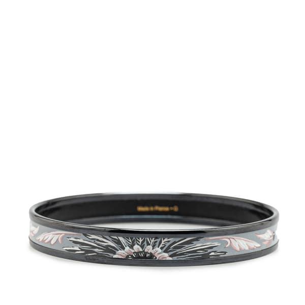 Pre-owned Hermès Narrow Brazil Feather Enamel Bangle 62 Gray
