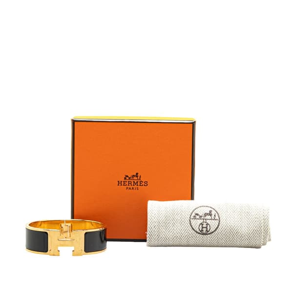 Pre-owned Hermès Wide Enamel Clic Clac H Bracelet GM Black