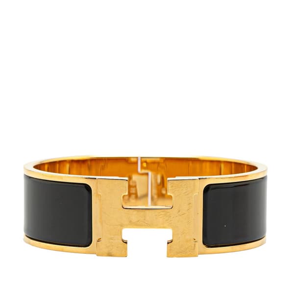 Pre-owned Hermès Wide Enamel Clic Clac H Bracelet GM Black