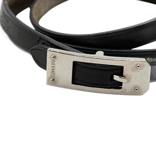 Pre-owned Hermès Leather Triple Tour Buckle Bracelet Black