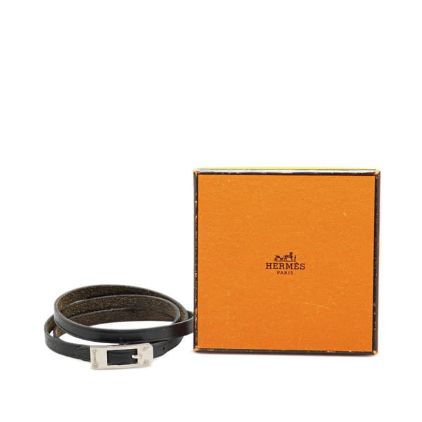 Pre-owned Hermès Leather Triple Tour Buckle Bracelet Black