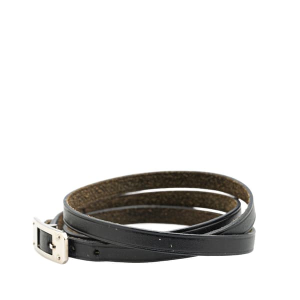Pre-owned Hermès Leather Triple Tour Buckle Bracelet Black