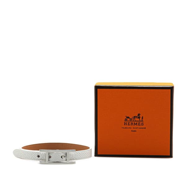 Pre-owned Hermès Epsom Behapi Single Tour Bracelet White