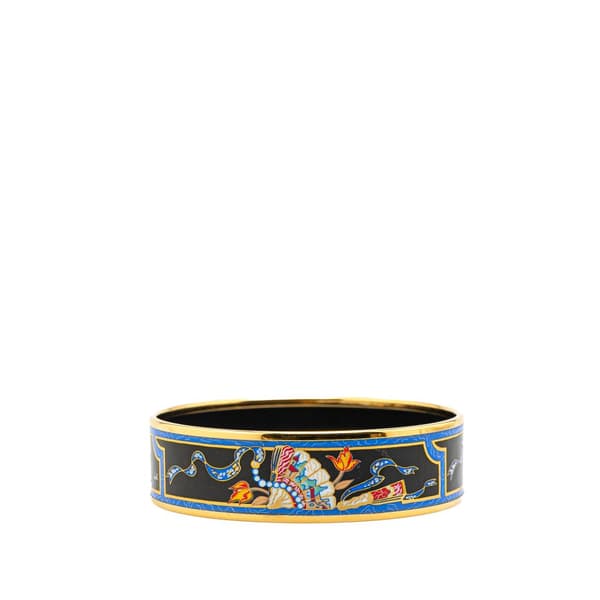 Pre-owned Hermès Wide Folding Fan Enamel Bangle 70 Black