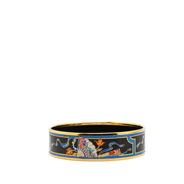 Pre-owned Hermès Wide Folding Fan Enamel Bangle 70 Black