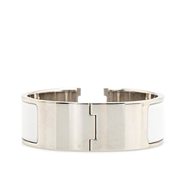 Pre-owned Hermès Wide Enamel Clic Clac H Bracelet PM White