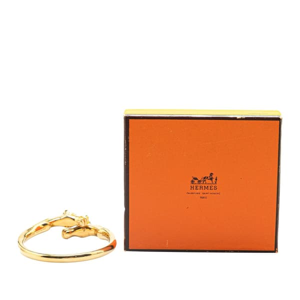 Pre-owned Hermès Gold Plated Cheval Double Horse Bangle Gold