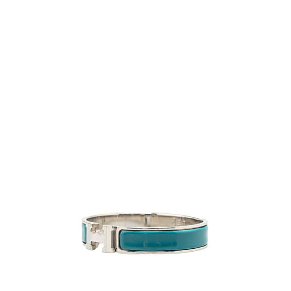 Pre-owned Hermès Narrow Enamel Clic H Bracelet PM Blue