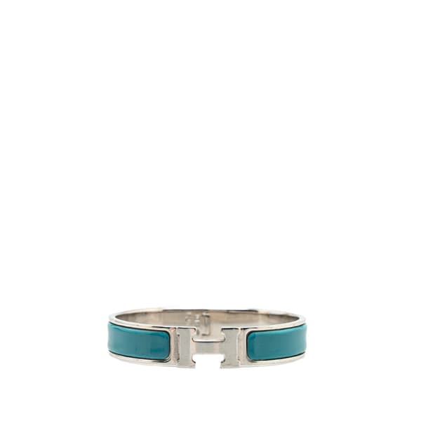 Pre-owned Hermès Narrow Enamel Clic H Bracelet PM Blue