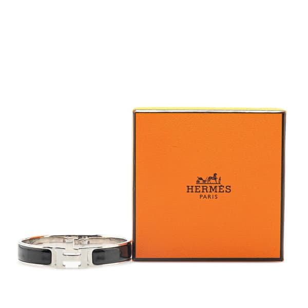 Pre-owned Hermès Narrow Enamel Clic Clac H Bracelet PM Black