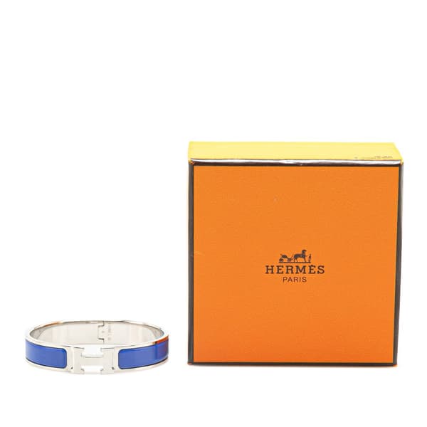 Pre-owned Hermès Narrow Enamel Clic H Bracelet PM Blue