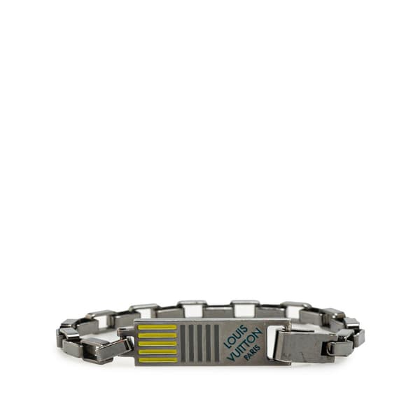 Pre-owned Louis Vuitton Brass and Enamel Damier Colors Chain Bracelet Silver