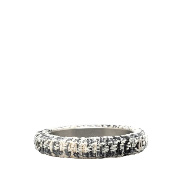 Pre-owned Chanel CC Silver and Tweed Narrow Bangle Gray