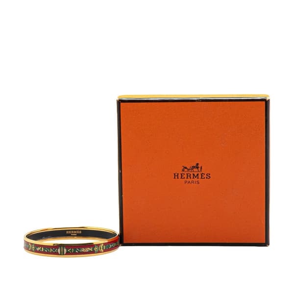 Pre-owned Hermès Narrow Cloisonne Enamel Bangle 62 Red