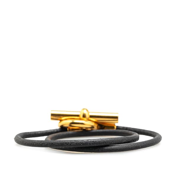 Pre-owned Hermès Leather Glenan Double Tour Bracelet Black