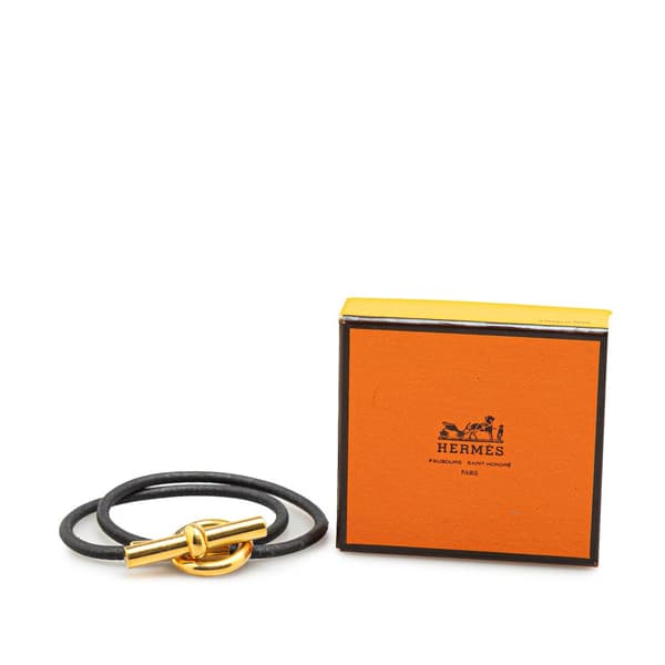 Pre-owned Hermès Leather Glenan Double Tour Bracelet Black