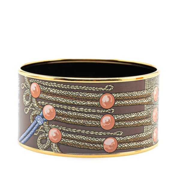 Pre-owned Hermès Extra Wide Brandebourgs Enamel Bangle 70 Brown
