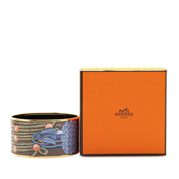 Pre-owned Hermès Extra Wide Brandebourgs Enamel Bangle 70 Brown