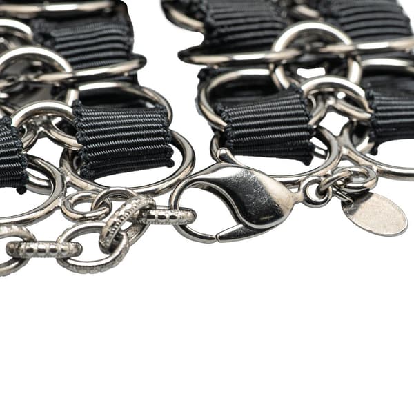 Pre-owned Chanel Nylon Resin Camellia Chain Ribbon Bracelet Black
