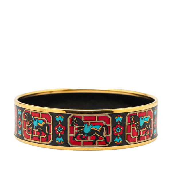 Pre-owned Hermès Wide Horse Enamel Bangle 65 Black
