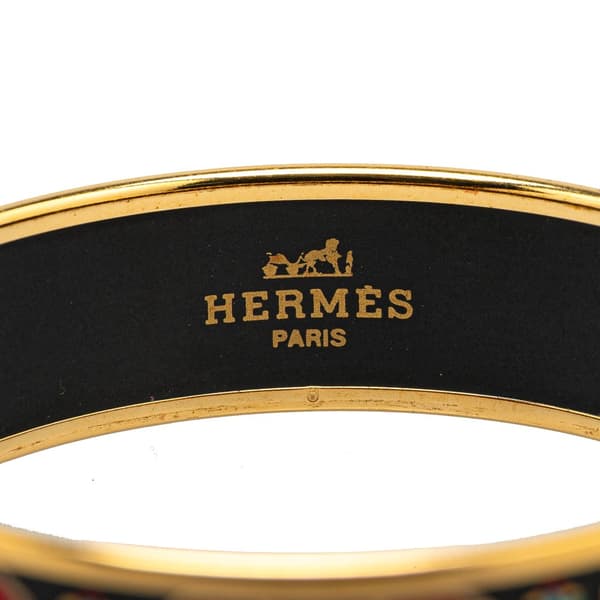 Pre-owned Hermès Wide Horse Enamel Bangle 65 Black