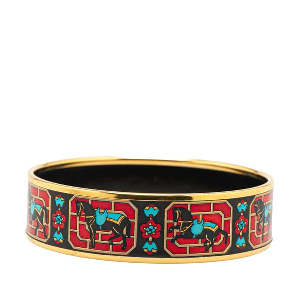 Pre-owned Hermès Wide Horse Enamel Bangle 65 Black