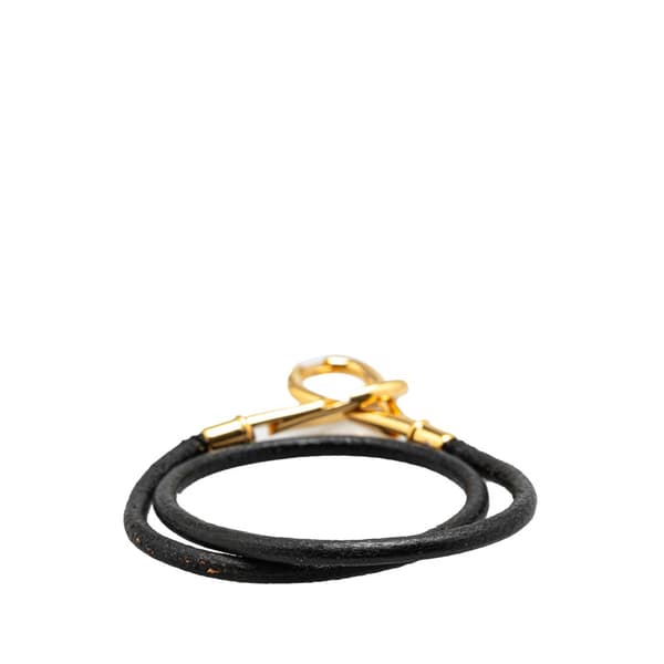 Pre-owned Hermès Leather Atame Double Tour Wrap Bracelet Black