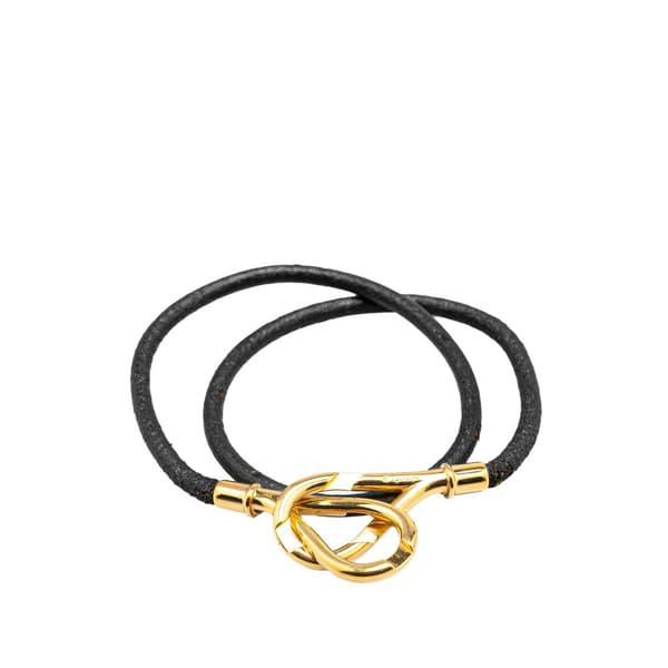 Pre-owned Hermès Leather Atame Double Tour Wrap Bracelet Black