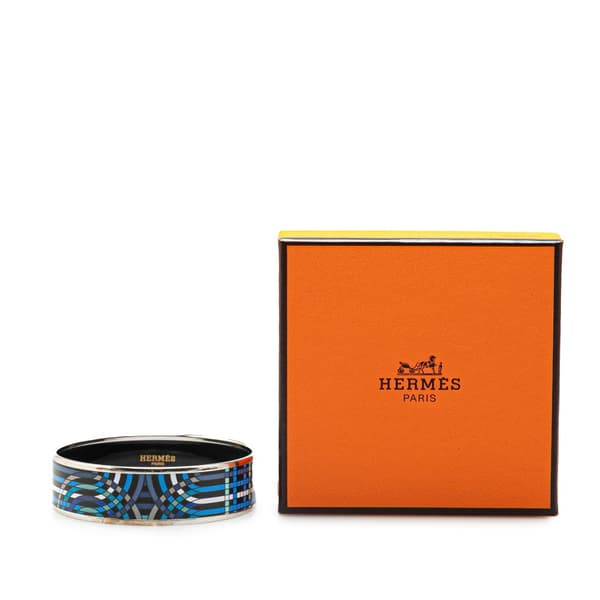 Pre-owned Hermès Wide Geometric Enamel Bangle 65 Blue