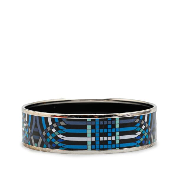 Pre-owned Hermès Wide Geometric Enamel Bangle 65 Blue