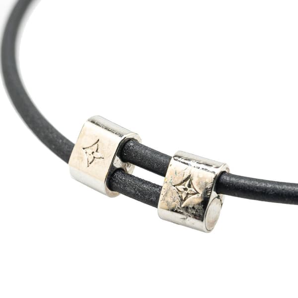 Pre-owned Louis Vuitton Palladium Plated and Leather Champs Elysees Bracelet Silver