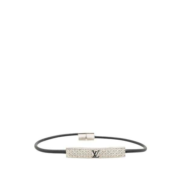 Pre-owned Louis Vuitton Palladium Plated and Leather Champs Elysees Bracelet Silver